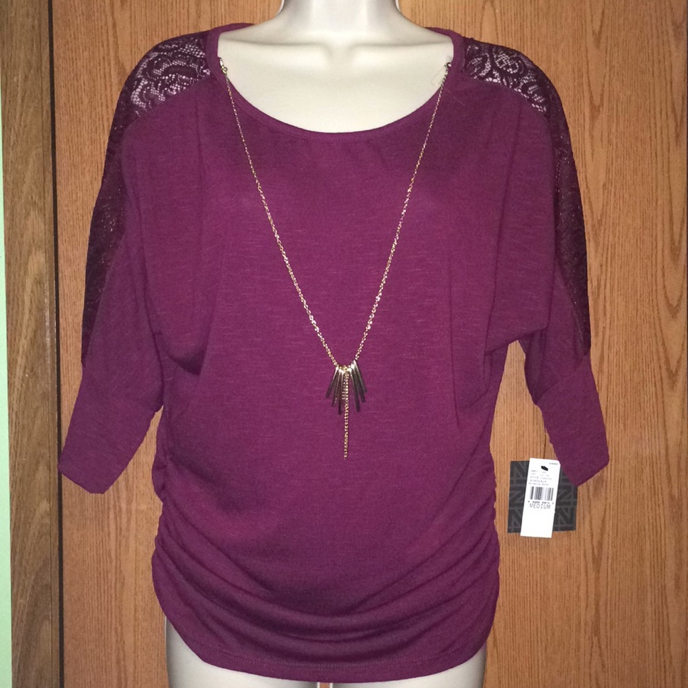 Cute 3/4 Length Sleeve Sweater with necklace